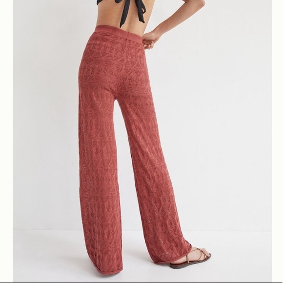 NEW Anthropologie Pointelle High Rise Wide Leg Stretch Knit Lounge Pants Crochet - Picture 2 of 16